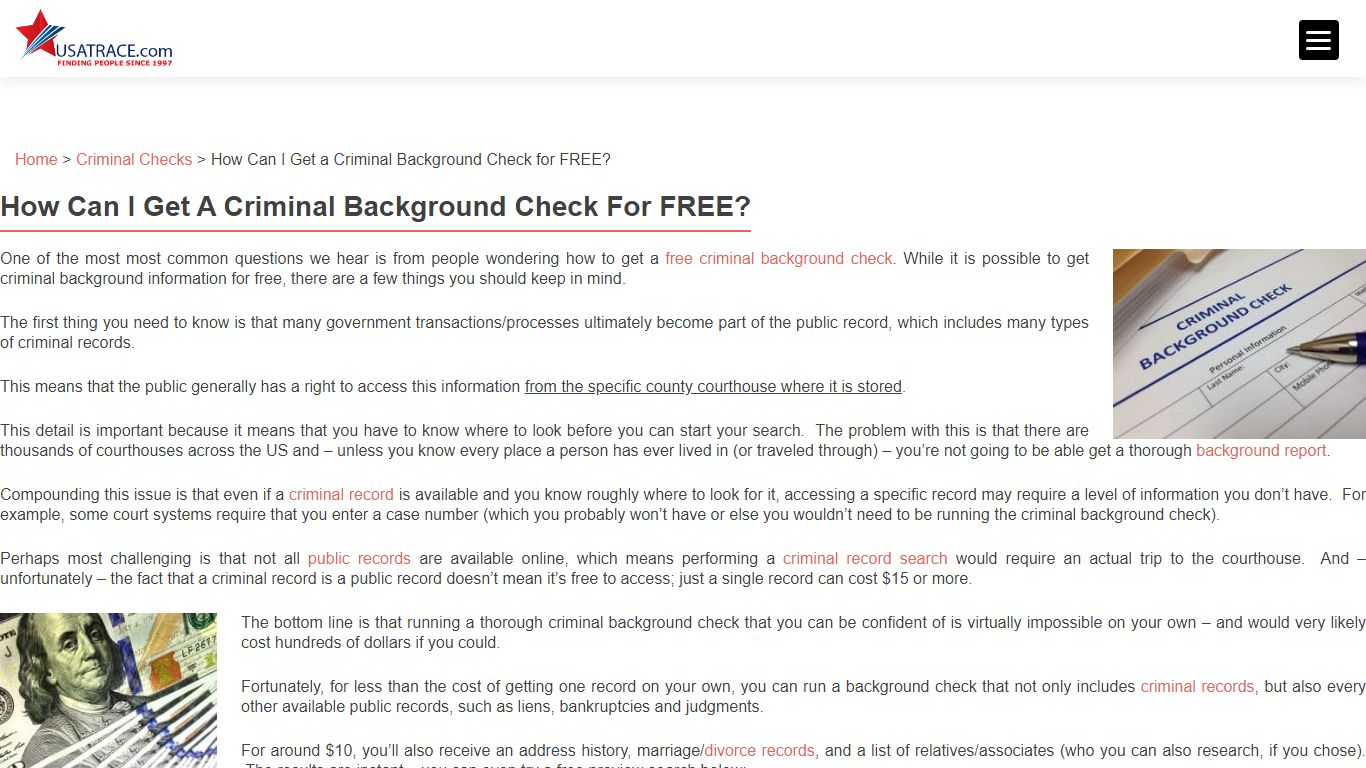 Get a Criminal Background Check Free | USATrace.com